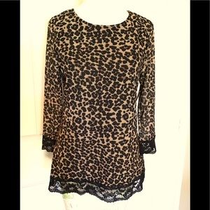 LEOPARD PRINT TOP WITH BLACK LACE ON BOTTOM AND ON SLEEVES